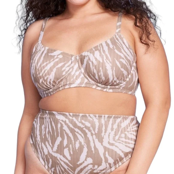 Wild Fable Beige Animal Print Ribbed Underwire Bralette Bikini Set, Size 2X - Picture 12 of 12
